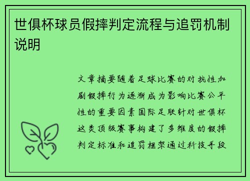 世俱杯球员假摔判定流程与追罚机制说明